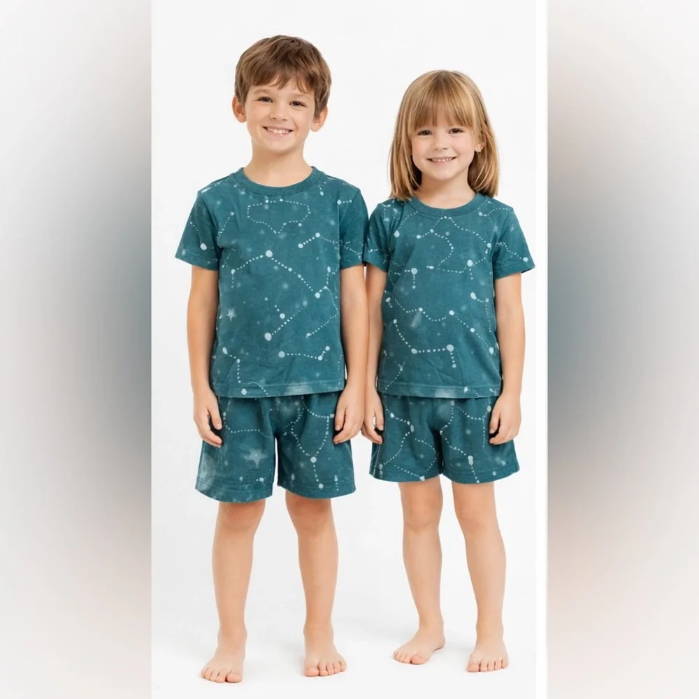 Kids Teal Constellation Short Sleeve & Short Pajama Set